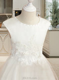 Grace Ball-Gown/Princess Tea-length Flower Girl Dress - Tulle Sleeveless Scoop Neck With Lace/Beading/Flower(s) UKP0015977