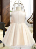 Diamond A-Line Knee-length Flower Girl Dress - Satin Sleeveless Scalloped Neck With Beading/Bow(s) UKP0015978