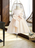 Diamond A-Line Knee-length Flower Girl Dress - Satin Sleeveless Scalloped Neck With Beading/Bow(s) UKP0015978