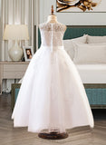 Micaela A-Line/Princess Floor-length Flower Girl Dress - Satin/Tulle Sleeveless Scoop Neck With Beading/Appliques UKP0015990