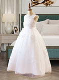 Micaela A-Line/Princess Floor-length Flower Girl Dress - Satin/Tulle Sleeveless Scoop Neck With Beading/Appliques UKP0015990