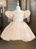 Ariana Ball-Gown/Princess Knee-length Flower Girl Dress - Tulle Short Sleeves Scoop Neck With Bow(s) UKP0015993