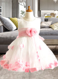 Mckayla A-Line Knee-length Flower Girl Dress - Organza/Satin/Tulle Sleeveless Scoop Neck With Flower(s) UKP0015998