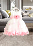 Mckayla A-Line Knee-length Flower Girl Dress - Organza/Satin/Tulle Sleeveless Scoop Neck With Flower(s) UKP0015998