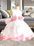 Mckayla A-Line Knee-length Flower Girl Dress - Organza/Satin/Tulle Sleeveless Scoop Neck With Flower(s) UKP0015998