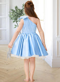 Kathleen A-Line Knee-length Flower Girl Dress - Satin/Tulle Sleeveless One-Shoulder With Beading/Bow(s) UKP0015999