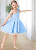 Kathleen A-Line Knee-length Flower Girl Dress - Satin/Tulle Sleeveless One-Shoulder With Beading/Bow(s) UKP0015999