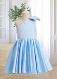 Kathleen A-Line Knee-length Flower Girl Dress - Satin/Tulle Sleeveless One-Shoulder With Beading/Bow(s) UKP0015999