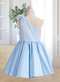 Kathleen A-Line Knee-length Flower Girl Dress - Satin/Tulle Sleeveless One-Shoulder With Beading/Bow(s) UKP0015999