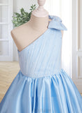 Kathleen A-Line Knee-length Flower Girl Dress - Satin/Tulle Sleeveless One-Shoulder With Beading/Bow(s) UKP0015999