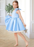 Kathleen A-Line Knee-length Flower Girl Dress - Satin/Tulle Sleeveless One-Shoulder With Beading/Bow(s) UKP0015999