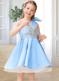 Kathleen A-Line Knee-length Flower Girl Dress - Satin/Tulle Sleeveless One-Shoulder With Beading/Bow(s) UKP0015999