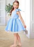 Kathleen A-Line Knee-length Flower Girl Dress - Satin/Tulle Sleeveless One-Shoulder With Beading/Bow(s) UKP0015999