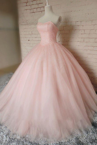 Pink Ball Gown Beading Long Charming Evening Dress Formal Women Dress Prom Dresses uk F278