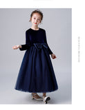 A Line Burgundy Long Sleeves Tulle Flower Girl Dresses