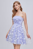 Lilac Strapless A Line Lace Appliques Short Homecoming Dresses