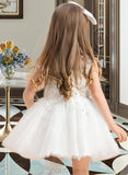 Louise Ball-Gown/Princess Knee-length Flower Girl Dress - Tulle Sleeveless Scoop Neck With Beading/Appliques UKP0016001