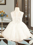 Louise Ball-Gown/Princess Knee-length Flower Girl Dress - Tulle Sleeveless Scoop Neck With Beading/Appliques UKP0016001