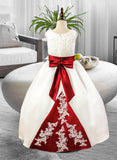 Susan Ball Gown Floor-length Flower Girl Dress - Satin Sleeveless Scoop Neck With Sash/Appliques/Bow(s) (Petticoat NOT included) UKP0016003