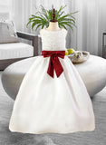 Susan Ball Gown Floor-length Flower Girl Dress - Satin Sleeveless Scoop Neck With Sash/Appliques/Bow(s) (Petticoat NOT included) UKP0016003