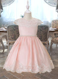 Londyn Ball-Gown/Princess Knee-length Flower Girl Dress - Satin/Lace Sleeveless Scoop Neck With Beading/Bow(s) UKP0016007