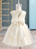 Elisabeth A-Line Knee-length Flower Girl Dress - Tulle Sleeveless V-neck With Bow(s) UKP0016012