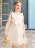 Elisabeth A-Line Knee-length Flower Girl Dress - Tulle Sleeveless V-neck With Bow(s) UKP0016012