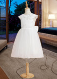 Yareli A-Line Knee-length Flower Girl Dress - Tulle Sleeveless Scoop Neck With Beading/Sequins/Bow(s) UKP0016014