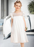 Laila A-Line Knee-length Flower Girl Dress - Chiffon Short Sleeves Scoop Neck With Lace UKP0016015