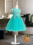 Cherish A-Line Knee-length Flower Girl Dress - Satin/Tulle/Lace Sleeveless Scoop Neck With Flower(s) UKP0016020