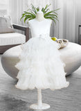 Elsie Ball-Gown/Princess Tea-length Flower Girl Dress - Satin/Tulle Sleeveless V-neck With Bow(s) UKP0016022