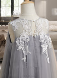 Jo A-Line Knee-length Flower Girl Dress - Tulle Sleeveless Scoop Neck With Lace UKP0016023