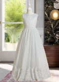 Emily Ball-Gown/Princess Floor-length Flower Girl Dress - Satin/Tulle Sleeveless Scoop Neck With Lace/Bow(s) UKP0016026