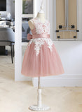 Kayleigh A-Line Knee-length Flower Girl Dress - Tulle/Lace Sleeveless V-neck With Bow(s) UKP0016028