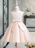 Daniela A-Line Knee-length Flower Girl Dress - Tulle Sleeveless Scalloped Neck With Bow(s) UKP0016029