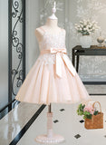 Daniela A-Line Knee-length Flower Girl Dress - Tulle Sleeveless Scalloped Neck With Bow(s) UKP0016029