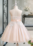 Daniela A-Line Knee-length Flower Girl Dress - Tulle Sleeveless Scalloped Neck With Bow(s) UKP0016029