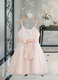 Daniela A-Line Knee-length Flower Girl Dress - Tulle Sleeveless Scalloped Neck With Bow(s) UKP0016029