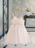 Daniela A-Line Knee-length Flower Girl Dress - Tulle Sleeveless Scalloped Neck With Bow(s) UKP0016029