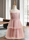 Aurora A-Line Knee-length Flower Girl Dress - Tulle Sleeveless Scoop Neck With Sequins/Pleated/V Back UKP0016031