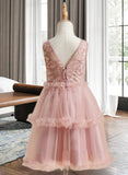 Aurora A-Line Knee-length Flower Girl Dress - Tulle Sleeveless Scoop Neck With Sequins/Pleated/V Back UKP0016031