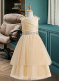 Toni A-Line Knee-length Flower Girl Dress - Satin/Tulle Sleeveless Scoop Neck With Beading/Sequins/Bow(s) UKP0016032