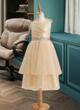 Toni A-Line Knee-length Flower Girl Dress - Satin/Tulle Sleeveless Scoop Neck With Beading/Sequins/Bow(s) UKP0016032