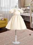 Saniya Ball-Gown/Princess Knee-length Flower Girl Dress - Satin Short Sleeves V-neck With Beading/Bow(s) UKP0016034