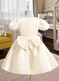 Saniya Ball-Gown/Princess Knee-length Flower Girl Dress - Satin Short Sleeves V-neck With Beading/Bow(s) UKP0016034