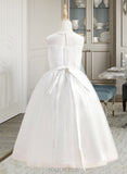 Faith A-Line Tea-length Flower Girl Dress - Tulle Sleeveless Scoop Neck With Beading UKP0016038