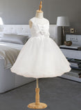 Reyna A-Line Knee-length Flower Girl Dress - Satin/Tulle Sleeveless Scoop Neck With Lace/Flower(s)/Bow(s) UKP0016040