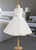 Reyna A-Line Knee-length Flower Girl Dress - Satin/Tulle Sleeveless Scoop Neck With Lace/Flower(s)/Bow(s) UKP0016040