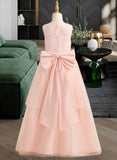 Evelyn A-Line Floor-length Flower Girl Dress - Tulle Sleeveless Scoop Neck With Lace/Bow(s) UKP0016042