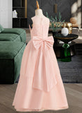 Evelyn A-Line Floor-length Flower Girl Dress - Tulle Sleeveless Scoop Neck With Lace/Bow(s) UKP0016042